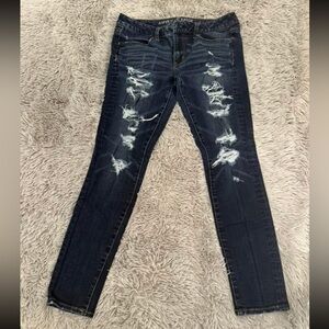 American Eagle Outfitters Dark Blue Distressed Skinny Jeans